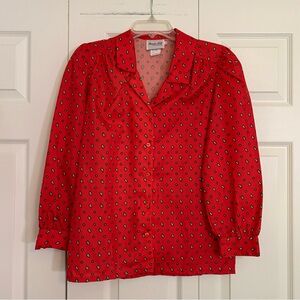 Brandon Hall Vintage Size 10 Women’s Long Sleeve Red Paisley Blouse.   M1